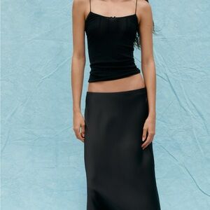 Zara Black Satin Midi Skirt